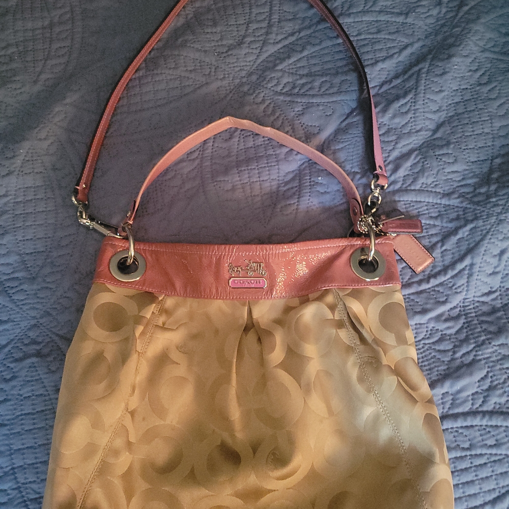 Coach Pink and Tan Shoulder Bag with Slouchy Silhouette